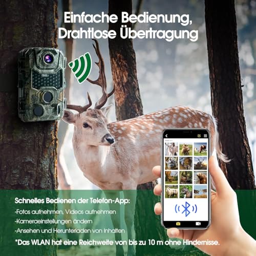 Crenova Wildkamera Handyübertragung APP 4K 32MP mit 32GB microSD 940nm IR LEDs WLAN Bluetooth...