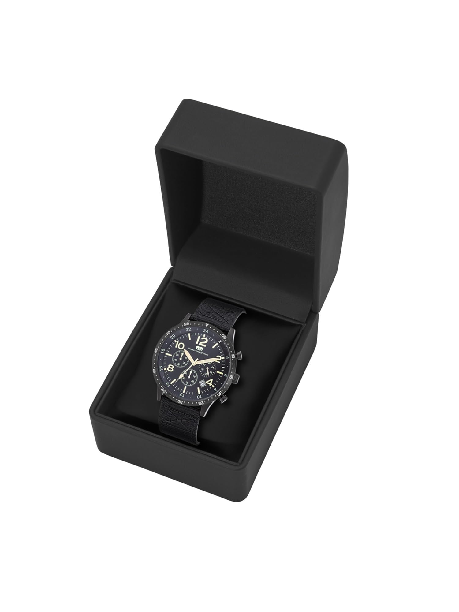 Rhodenwald & Söhne Herren Uhr Edelstahl schwarz Quarzwerk 5 ATM | Nylon Armband, schwarz, keine Prägung, Chronograph, Zifferblatt schwarz, Mineralglas, Armbanduhr
