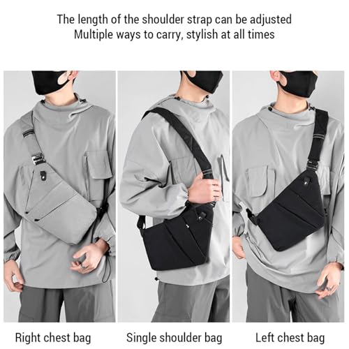 Chest for Men Women Lightweight Travel Sling Multi Functional Anti Theft Shoulder Bag for Outdoor Business Casual Nylon Black Grey 12.6x7.87x0.79in (Left)2