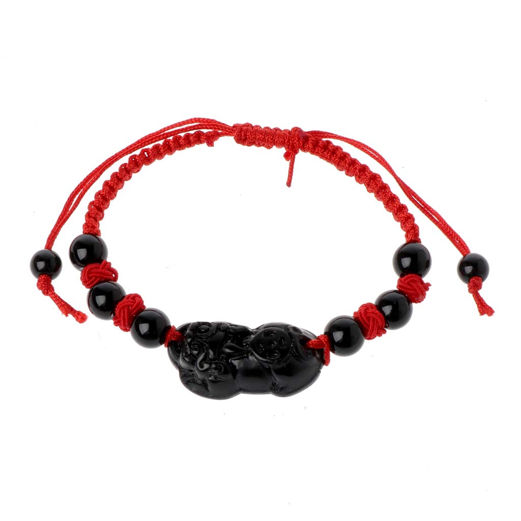 Simdoc Obsidian Stone Pi Yao/Pi Xiu Bracelet,Feng Shui Porsperity Red String Bracelet With Pi Xiu/Pi Yao Attract Wealth And Good Luck
