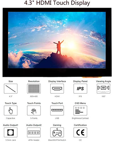 Image of waveshare 4.3inch HDMI LCD 800x480 IPS Capacitive Touch Screen HDMI Interface Support All Version Raspberry Pi 4B /3B+ /3B /2B /Zero /Zero W /Zero WH,Jetson Nano BB Black Banana Pi Windows 10 /8.1 /8 /7