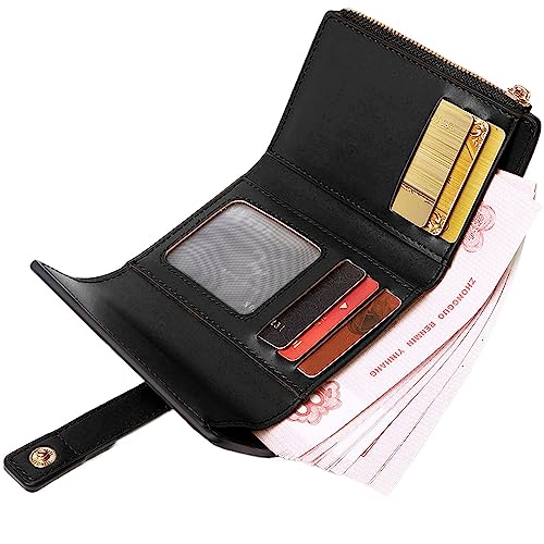 AOXONEL Small Womens Wallet Leather Wallets for Women Rfid Ladies Wallets Trifold Wallet Compact Thin with Card Slots and Zipper Coin Pocket (Black)4
