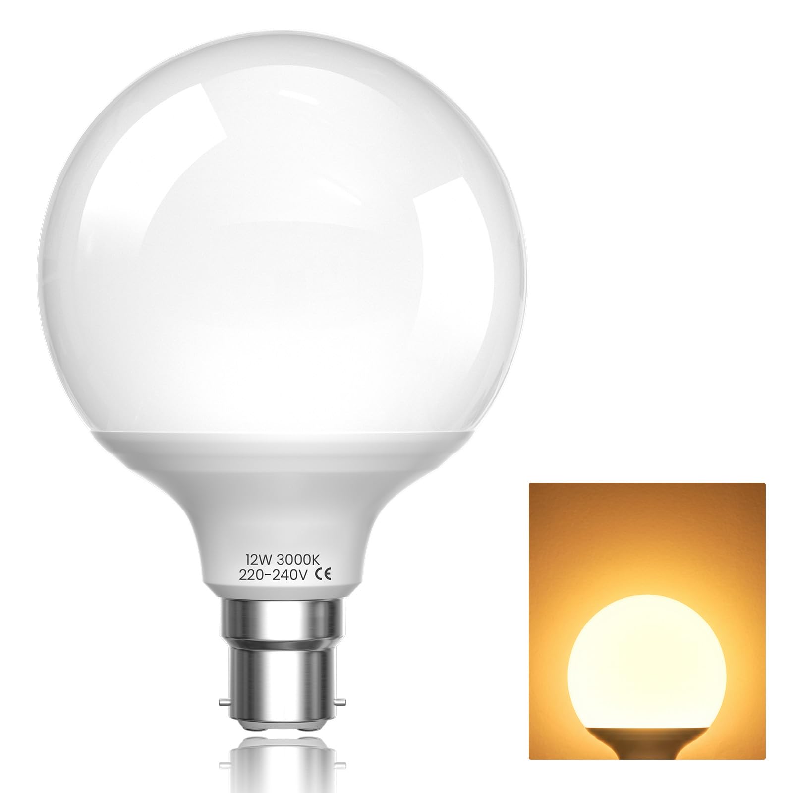 Klarlight Large Bayonet Light Bulbs 12W Warm White 3000K B22 G95 Bulb 902lm