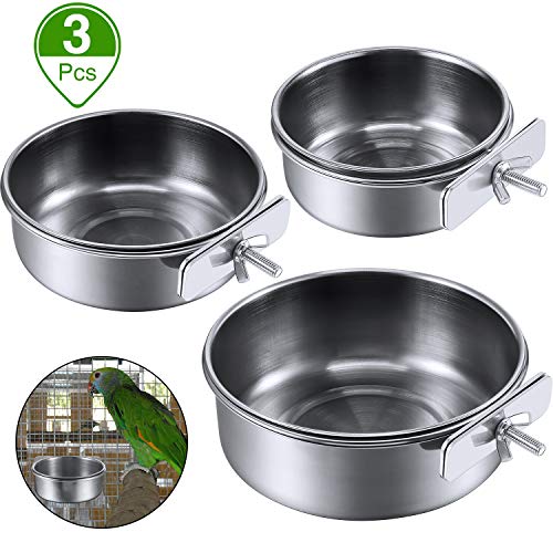 3 Pieces Bird Feeding Dish Cups Stainless Steel Parrot Feeding Cups Animal Cage