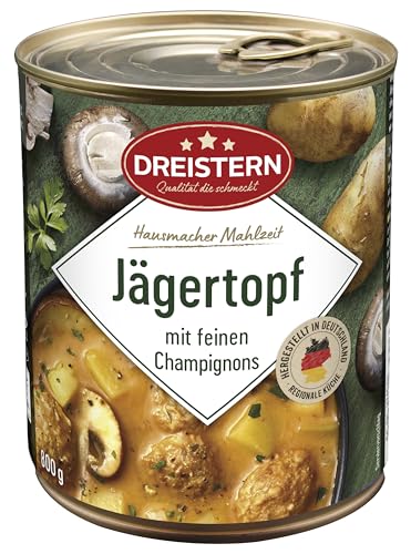 DREISTERN Jägertopf 800g – Deftiger Eintopf mit Fleischklößchen, Kartoffeln & Champignons in würziger Jägersoße – Hausmacher Qualität, schnell zubereitet & lange haltbar