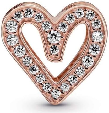 Rose Gold Sterling Silver CZ Clear Sparkling Freehand HeartBead charm Fits Pandora and European style Bracelets - Image 2