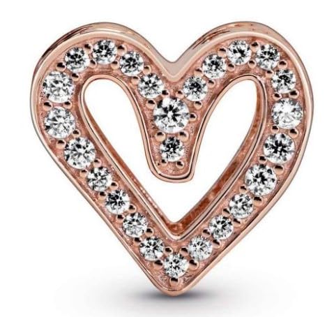 Rose Gold Sterling Silver CZ Clear Sparkling Freehand HeartBead charm Fits Pandora and European style Bracelets2