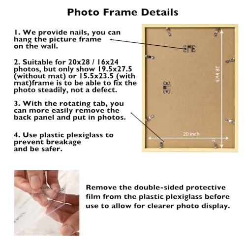 Image of JCJMY 20x28 Picture Frame with 16x24 Mat, Display Photo 16x24 with Mat or 20 x 28 Without Mat, Wall Hanging Large 20 by 28 Poster Frame with Plexiglass, Gold