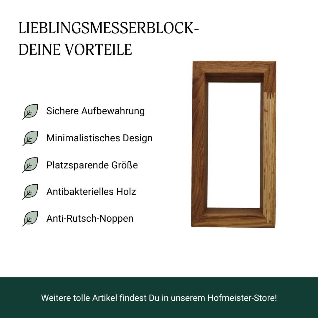 HOFMEISTER® Messerblock aus Eiche 24x12x8 cm – massiver Holz Messerblock mit Schlitzen – sicherer Messerhalter, rutschfest & handgefertigt – stilvolle Aufbewahrung für Küchenmesser