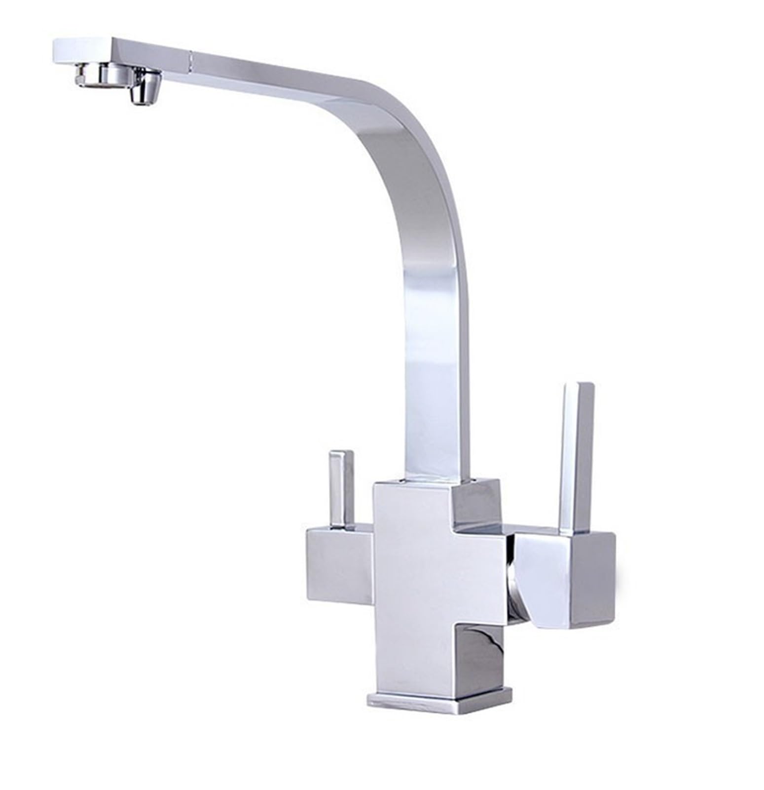 Zqfhsx Clear Solid Copper 3 Way Water Filter Tap Square Swivel Sink Mixer Osmosis Ro-Water Tri Flow Kitchen Faucet(Color:clear)
