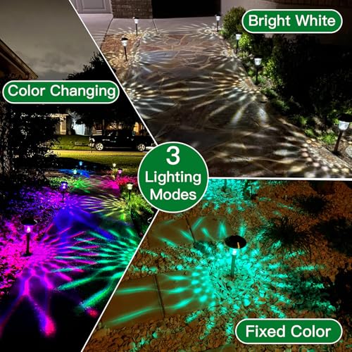 Beau Jardin D0001 8 Pack Solar Pathway Lights Color Changing + Bright White Outdoor Garden Stake Glass Led Stainless Steel Waterproof Landscape Path Lighting thumb #1