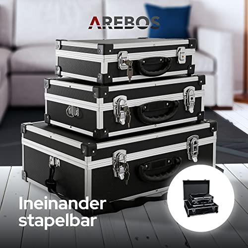 Arebos 3er Set Transportkoffer | 50 L Gesamtvolumen | abschließbar | mit Tragegurt und Schloss | universal als Transportbox geeignet | Werkzeugbox Aufbewahrungskoffer Moderationskoffer