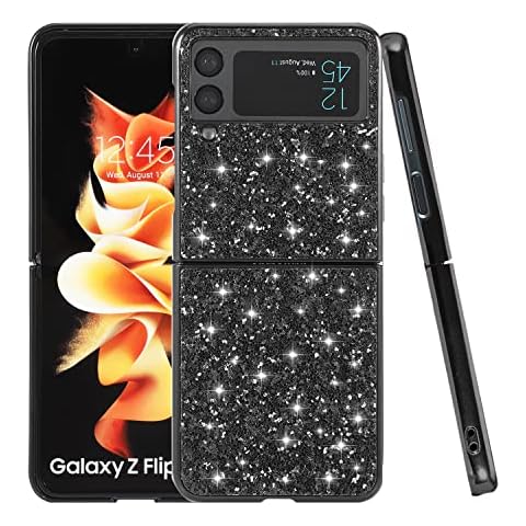 Compatible with Samsung Z Flip 3 Case Glitter Bling Samsung Galaxy Z Flip 3 Phone Case Sparkly Shockproof TPU Cases Bumper Protective Case (Black, Samsung Z Flip 3) Cover