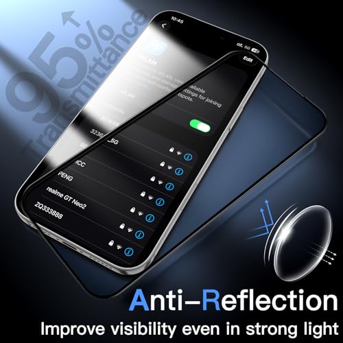 Image of JETech Full Coverage Tempered Glass Screen Protector Guard for iPhone 17 Pro Max, AR Anti-Reflective Coating, Black Edge, Anti-Fingerprint & Auto-Align Installation, Case-Friendly, 2-Pack