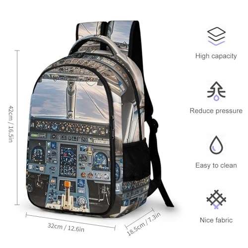 Backpack for Travel, Airplane Cockpit Print Modern Backpack Shoulder Bag with Adjustable Straps, Side Pockets & Reinforced Bottom2