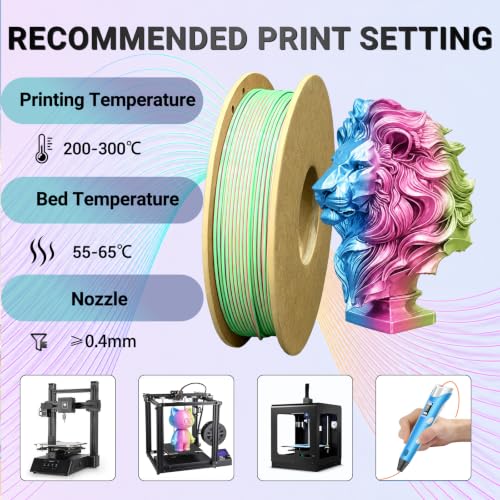 Image of Shiny Tricolor Silk PLA+ 3D Filament Bundle, Shiny Silk PLA+ Filament 1.75mm Fits Most 3D Printers, Smooth Multicolor Change, Multicolor PLA+ Filament for Decorations, 4 Spools 250g Each