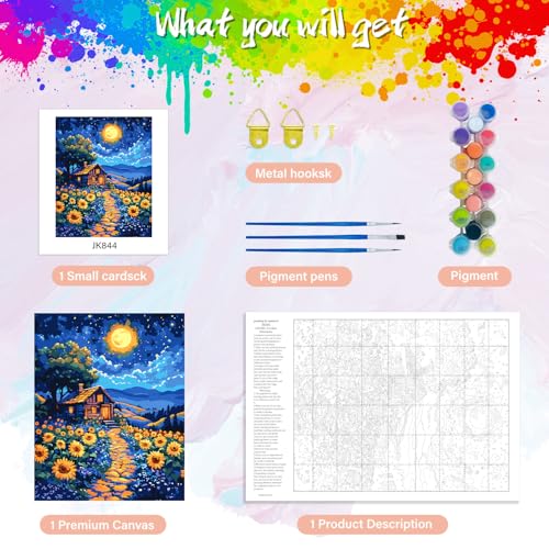 Yunnuo Landscape Paint by Numbers Kit for Adults,Sunflower Paint by Number Canvas,Wooden Cottage Acrylic Painting by Numbers for Home Decor and Holiday Gift 16'W x 20'L — view 5
