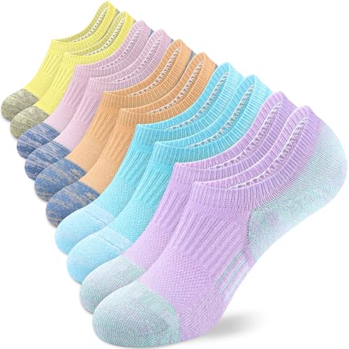 Image of Amutost Womens No Show Socks Anti-Slip Cushioned Breathable 5-10Pairs | Silicone heel grips, Arch compression band, Elastic cuffs, Moisture wicking, Size 6-8 /7-9 /9-11, Reduces blisters