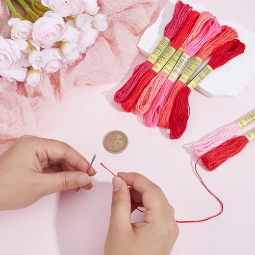 Image of 1 Box 65.6 Yards 8 Skeins 6 Ply Red Friendship Bracelet Floss String Variegated Embroidery Cotton Thread Bulk Assorted Cross Stitch Gradient Yarn Set for Sewing Hand Making Diy Felt Projects