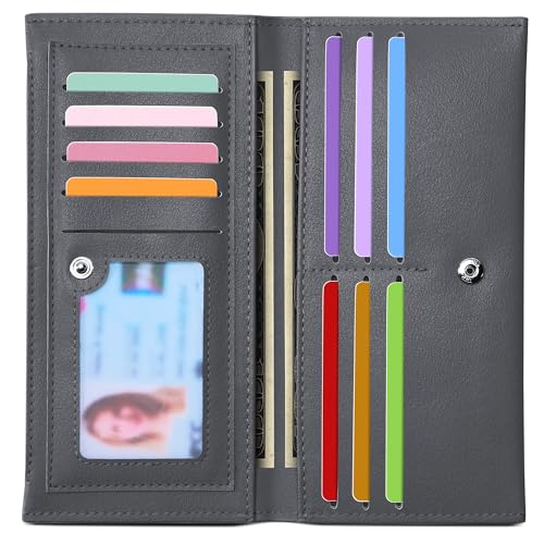 Tipmile Slim Wallet for Women, RFID Blocking Credit Card Holder, Ladies Bifold Wallet with Zipper, Grey