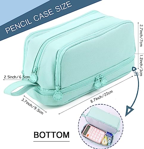 Image of Invite Large Capacity Pencil Box 3 Compartments, Zipper Portable Handle, Aesthetic Pencil Box Stationery Organizer for Office College School Teen Girl Boy (3 Compartments-Light Green)