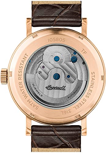 Ingersoll 1892 The Charles Herren-Automatikuhr, 44 mm, mit champagnerfarbenem Skeleton-Zifferblatt und schwarzem Echtlederarmband I05805 – Bild 3