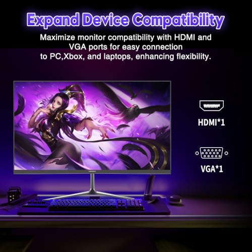Image of Viewedge 23.8-inch Gaming Monitor FHD 1920x1080 144Hz, VA Panel with 4000:1 Contrast, HDR10, 1ms Response Time, HDMI & VGA Ports, Wall Mountable