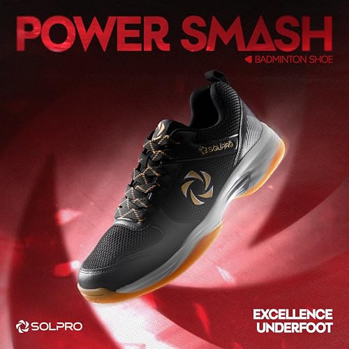 Image of SOLPRO Power Smash Badminton Shoes | Flex Support Outsole | Court Grip | Shock Absorbing Cushion | Breathable Mesh Upper | Stability Ridges
