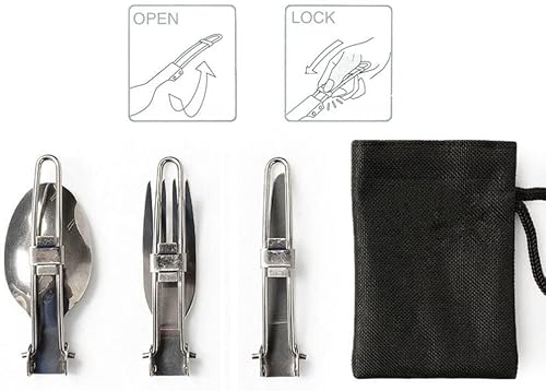 Folding Spoon Fork Knife Set Portable 3 In 1 Folding Dinner Flatware Utensils Stainless Steel Perfect For Camping Picnic Travel Hiking Backpacking #TOP1