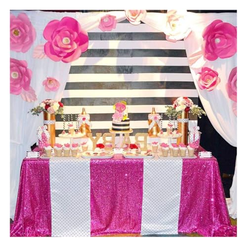 Image of B-COOL Sequin Tablecloth Hot Pink Tablecloths Fuchsia Glitter Table Overlays 90x156inch Rectangle Glitz Tablecloth Sequin Fabric Tablecloth Pink Sequin Table Decorations