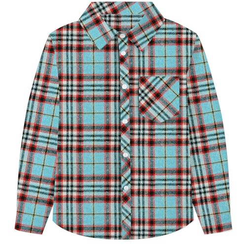 Image of SANGTREE Women and Girls Long Sleeve Flannel Casual Button Down Plaid Shirt