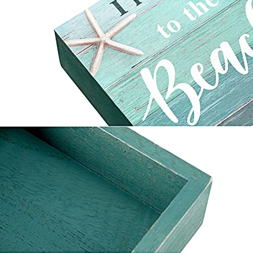 I Love You to The Beach and Back Wooden Box sign Beach Party Decorations Art Signs Rustic Plaque Decorations for Bathroom Bedroom and Dining Room, 5 x 5 Inches - Image 3