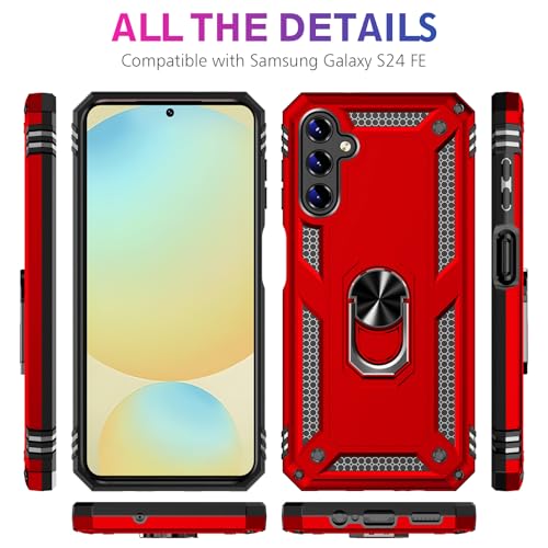 Image of for Samsung Galaxy S24 FE Case with Screen Protector, Military Grade Rugged Shockproof Galaxy S24 FE 5G Heavy Duty Protective Cover for Samsung S24 FE Magnetic Ring Kickstand Phone Case (Red)