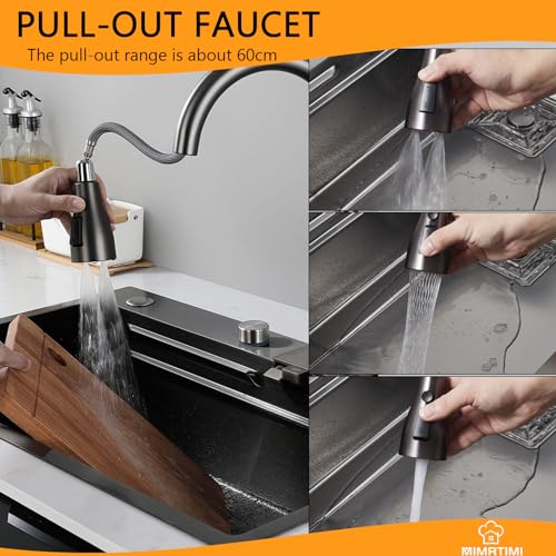 Fregadero de cocina con cascada Flying Rain anti-salpicaduras en acero inoxidable 6