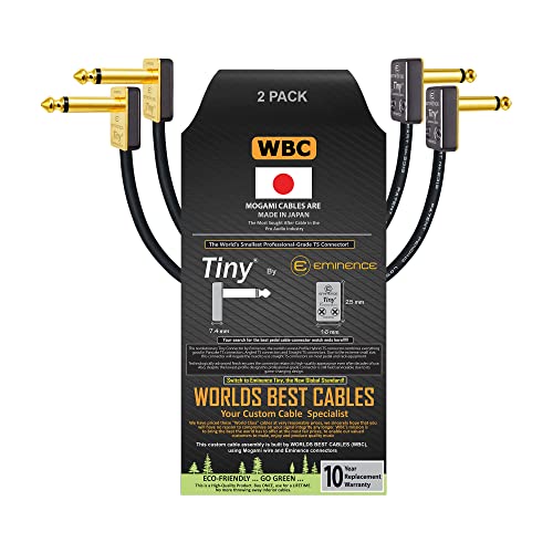 Worlds Best Cables 2 Units - 5 Inch - Pedal, Effects, Patch, Instrument Cable Custom Made Using Mogami 2319 Wire & Eminence Tiny Gold-Plated Angled Ts Connectors #TOP11