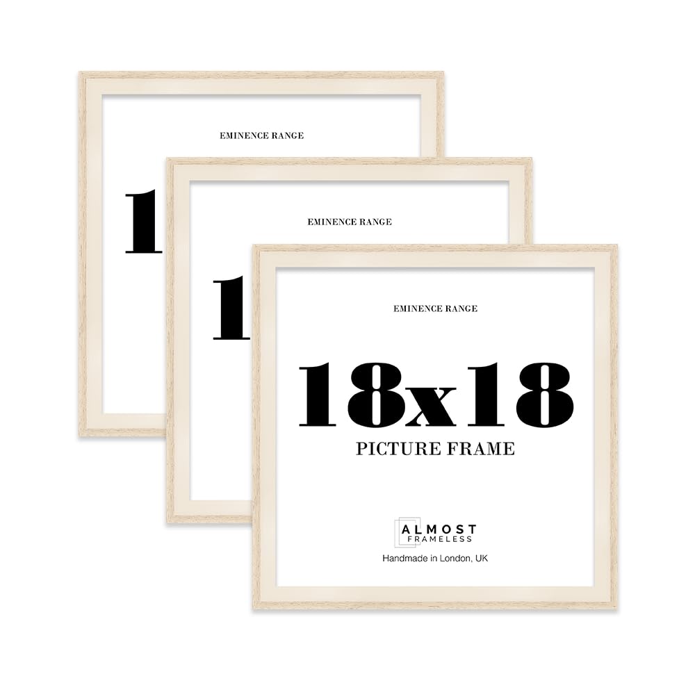 18x18 Oak Picture Frame - Rustic Wood Industrial Effect Photo Frame for Wall Display, Ideal for Posters, Prints & Home Décor, Wall Hooks, 32mm Edge - 3 Pack