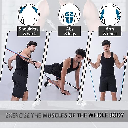 Image of Resistance Bands with Handles for Working Out Women and Men, Exercise Bands with Door Anchor, Stretch Bands for Home Workouts, Simple Guide Included