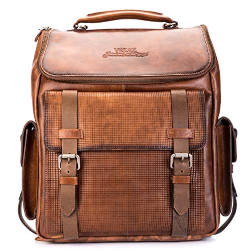 VELEZ Leather Backpack 15.6" Laptop Business Bag Tan