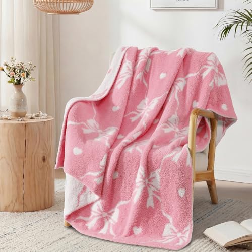 WRENSONGE Throw Blanket Diamond Bowknot Pink Soft Cozy Fluffy Warm Throw for Couch Sofa Bed Camping Picnic Travel Lightweight - 50"*60"