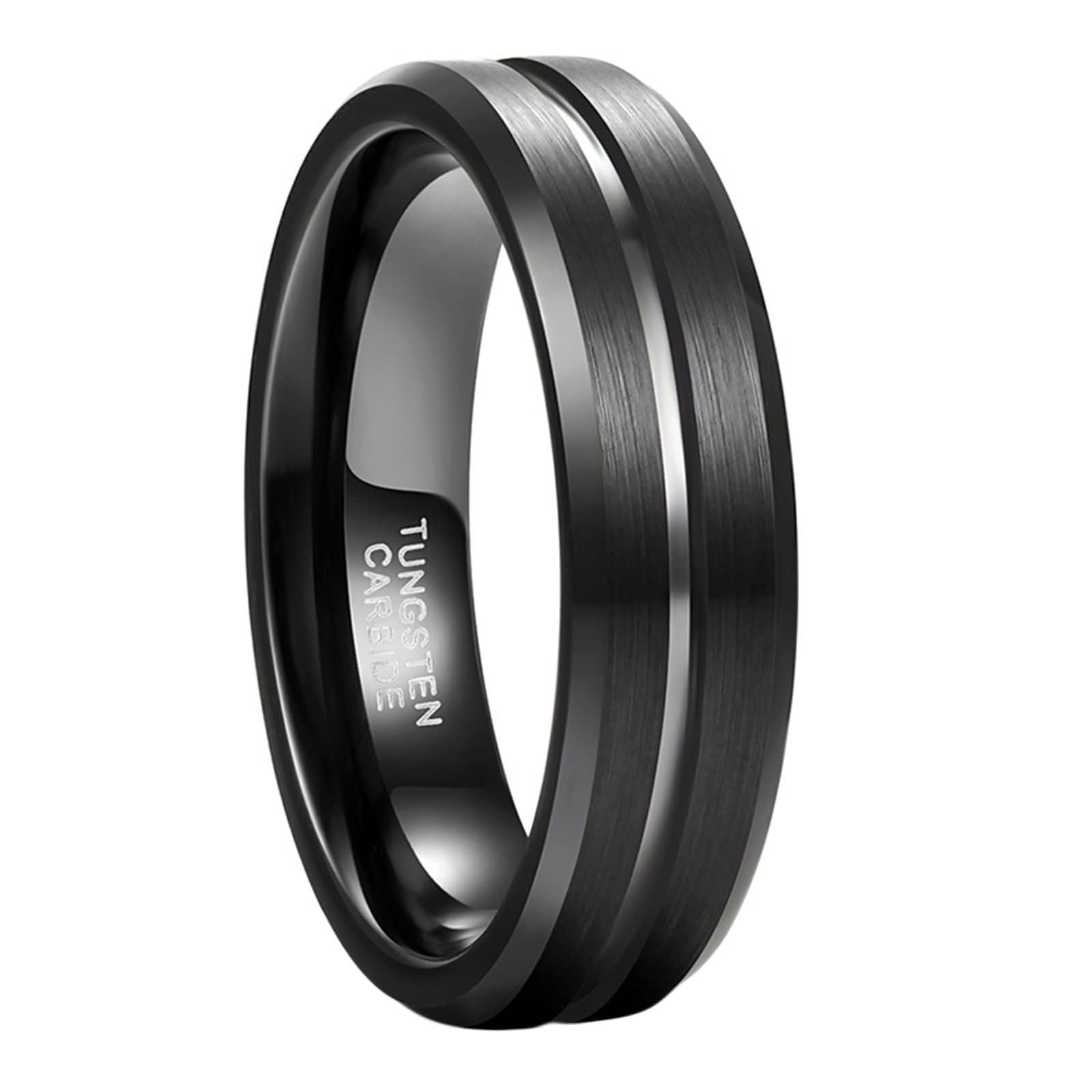 Ring Herren Personalisiert Wolframcarbid, 6MM/8MM Gebürstet Rund Ring Schwarz Verlobung