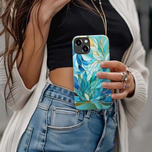 Image of Goodon for iPhone 14 Plus Case Cute - Wireless Charging Compatible - Dual-Layer Hard Shell + Silicone Cover - Protective Phone Case with Trendy Designs for Women - Blue Leaves Flower | Dual-Layer Hard Shell + Silicone, Slim Fit Protective Phone Cover with Wildflower Designs for Women Girls
