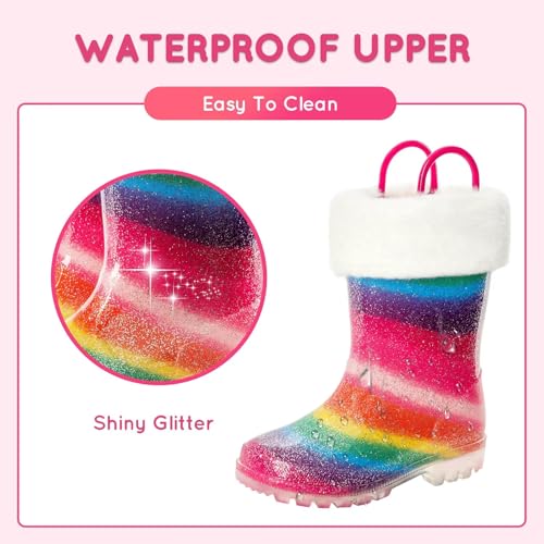 Kids Toddler Winter Rain Boots for Girls Boys Light up Waterproof Warm Boots with Removable Fleeced Lining3