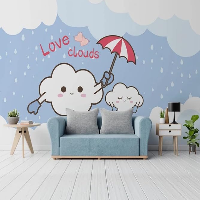 Photo murale 3D nuage de dessin animé pour chambre d'enfant en format 250x175 cm
