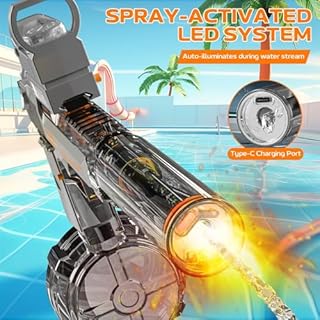 StimuVariety Electric Water Gun for Adults Kids, Transparent Automatic Squirt Watergun with Manual Function Led Lights, Summer Outdoor Water Pistol Pool Beach Party Toys for Boys Girls, Black