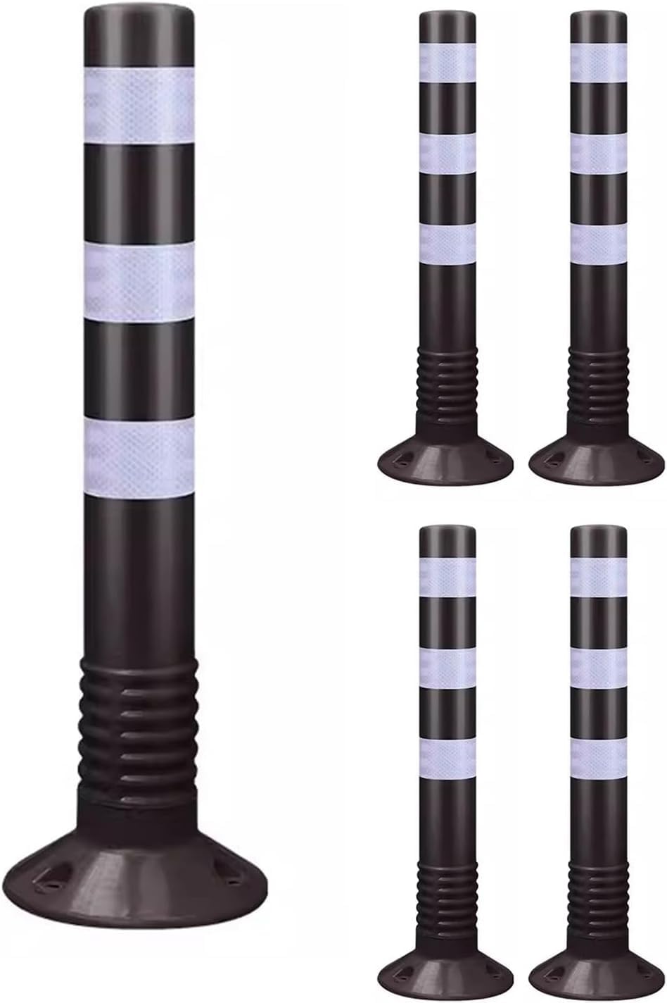 GTHTUHFD Traffic Cone Safety Barrier Reflective Parking Cones, 30In Traffic Delineator Safety Post For Parks/Garden Pathways/Streets, Commercial Flexible Caution Cones Bollar,Black-5 Pack
