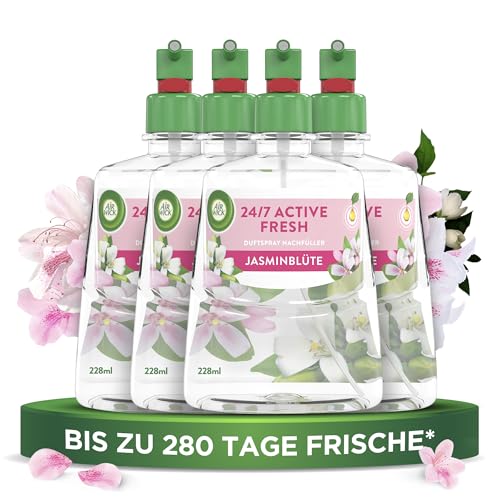 Air Wick Active Fresh Wasserbasierter automatischer Lufterfrischer Raumduft Jasminblüte 4 x 228 ml Nachfüller