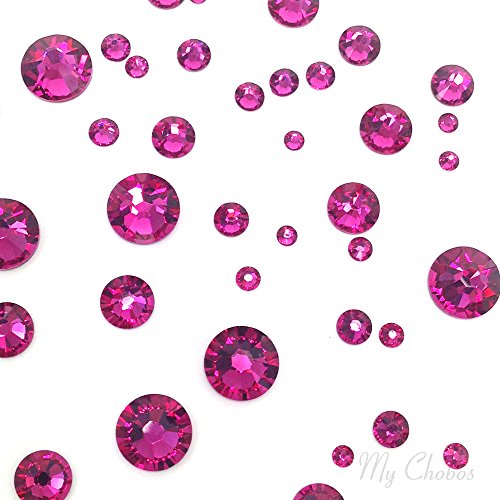 FUCHSIA (502) hot pink 144 pcs Swarovski 2058/2088 Crystal Flatbacks rose pink rhinestones nail art mixed with Sizes ss5, ss7, ss9, ss12, ss16, ss20, ss30