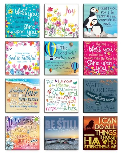 Christian Magnets for Refrigerator, Set of 12 Metal Scripture Magnets, Designed in England, with Bible Verses. Christian Gifts for Women and Men, by Just Cards Direct