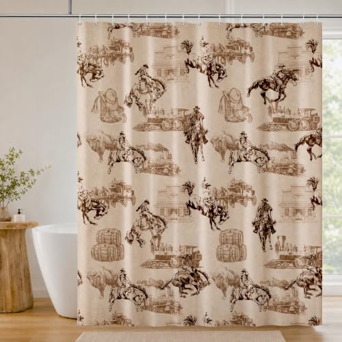 Mocsicka Western Shower Curtain Vintage Rodeo Bathtub Curtain Wild West Farmhouse Country Bathroom Decor Waterproof Frabic Bath Curtain with Hooks (71x71 inch Cowboy)