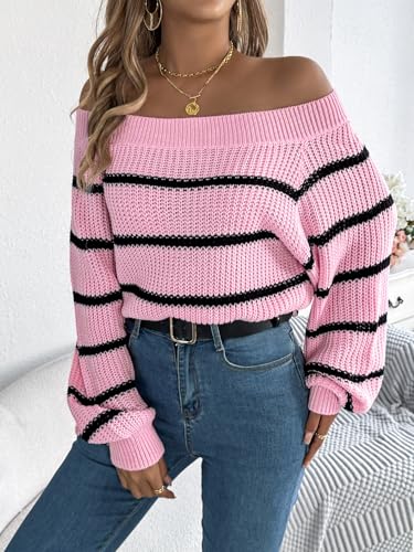 Image of ZAFUL Sweaters for Women Off Shoulder Knit Sweater with Long Sleeve Loose Pullover Jumper Tops